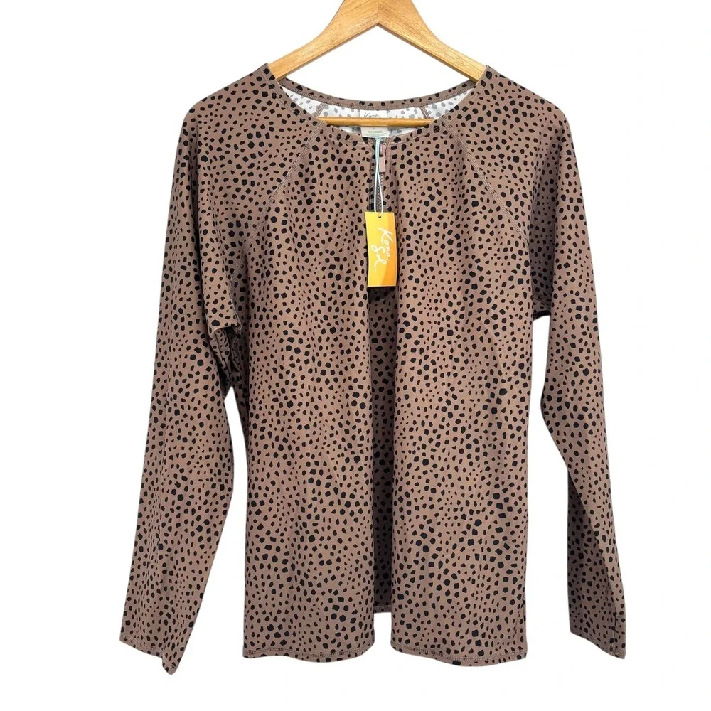 New Kona Sol Women XL Rash Guard Long Sleeve UPF 50 Swim Top Tan Animal Print